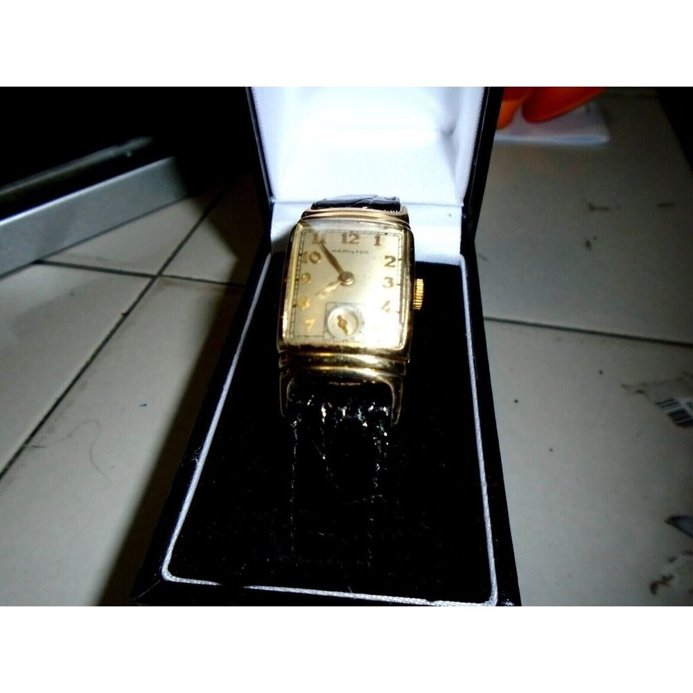 1939 Hamilton 14K Gold Filled Watch Working Condition Hadley Roma Crocodile Band